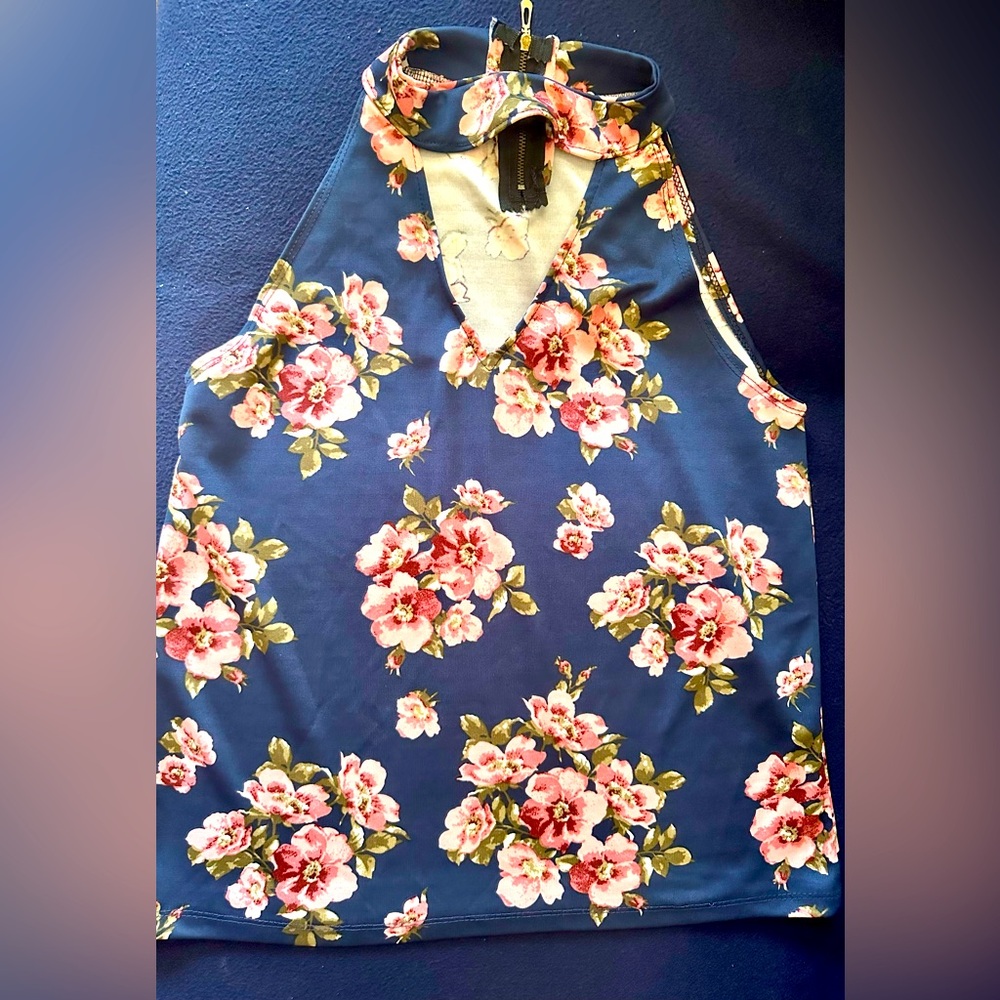 Blue and Pink Sleeveless High Low Tank Top